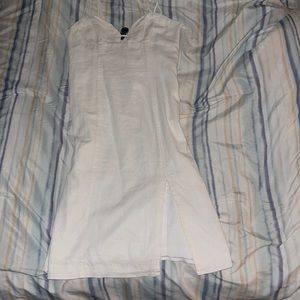 White semi long slit dress